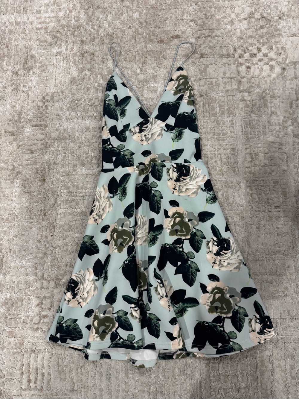 Revamped Light Blue Floral V-Neck Mini Dress